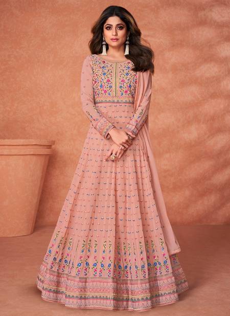 Peach Colour AASHIRWAD KHAAS Heavy Wedding Wear Georgette Latest Designer Suit Collection 9217